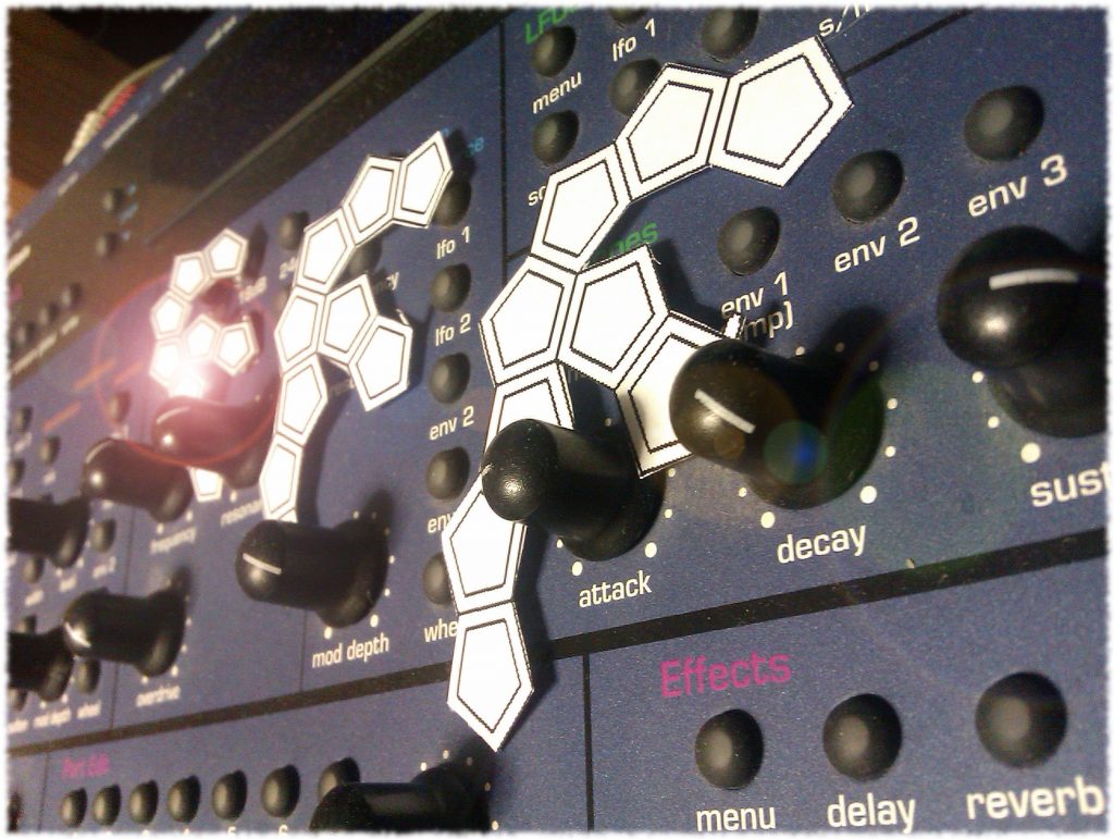 Flexagon Remixes. Flexagon logo on Novation Synth.